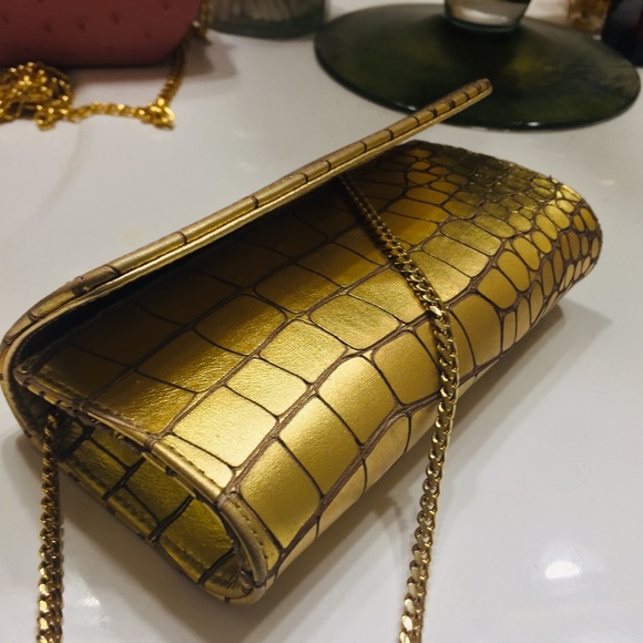 Carlos Falchi Crocodile Fatto a Mano Gold Clutch - Picture 7 of 8